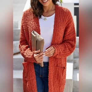 Casual Popcorn Yarn Open Front Sweater Jacket